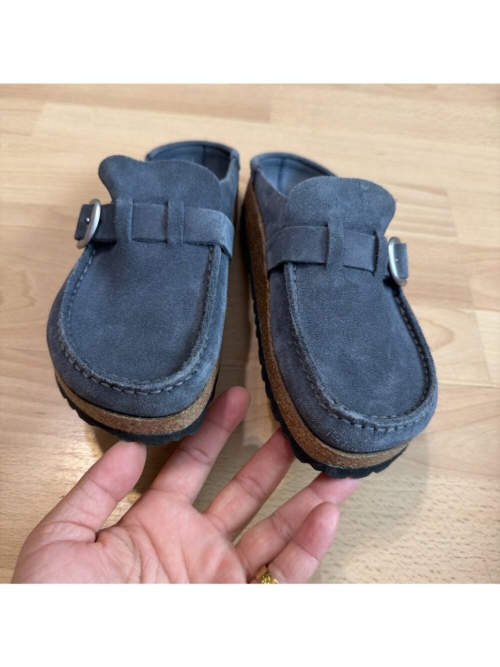 Birkenstock Cognac Blue Suede Leather Buckley Clog Womens Size 38 7 Narrow $155 - Picture 5 of 9